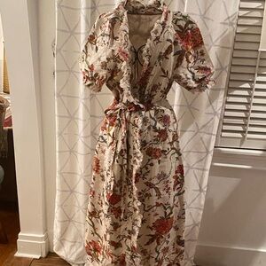 Anthropologie Cream and Red Floral Maxi Dress